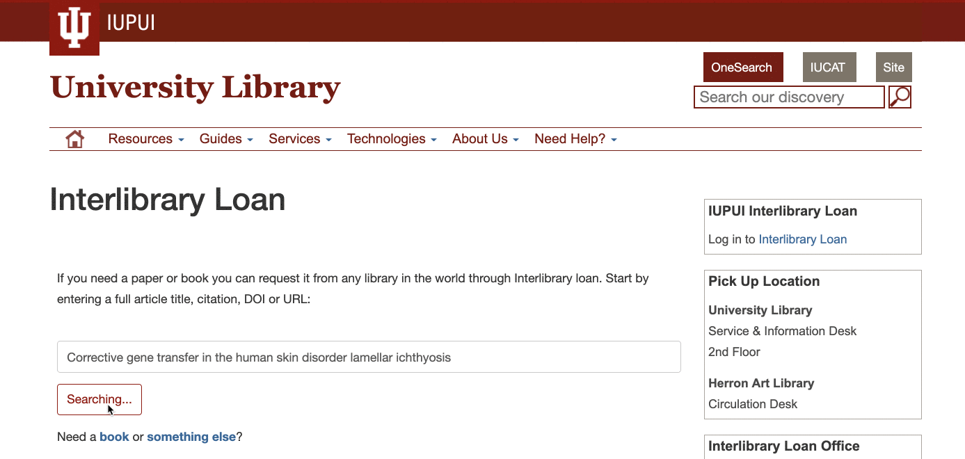 Screen recording of Instant ILL being used to identify and article and request via Interlibary Loan
